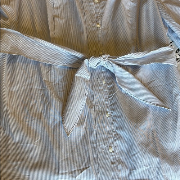 NWT Liz Claiborne Pleated Small Blue and White Stripe Belted Blouse Size Large - Picture 10 of 13